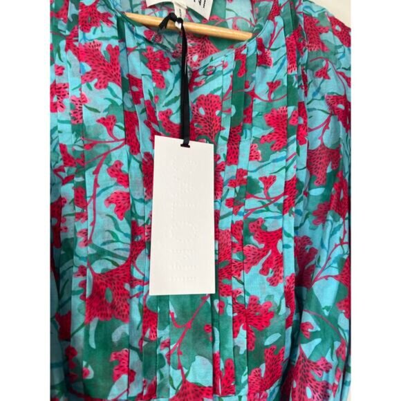 NWT Saloni Penny Floral-Print Shirt Ruffle Puff Sleeve Blue Mini Dress Size: 4 - Picture 4 of 7